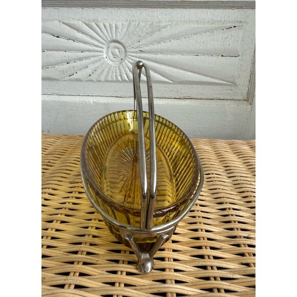 Vintage 50's Heisey Glass Marigold Serving Dish With Chrome Stand - Picture 5 of 8